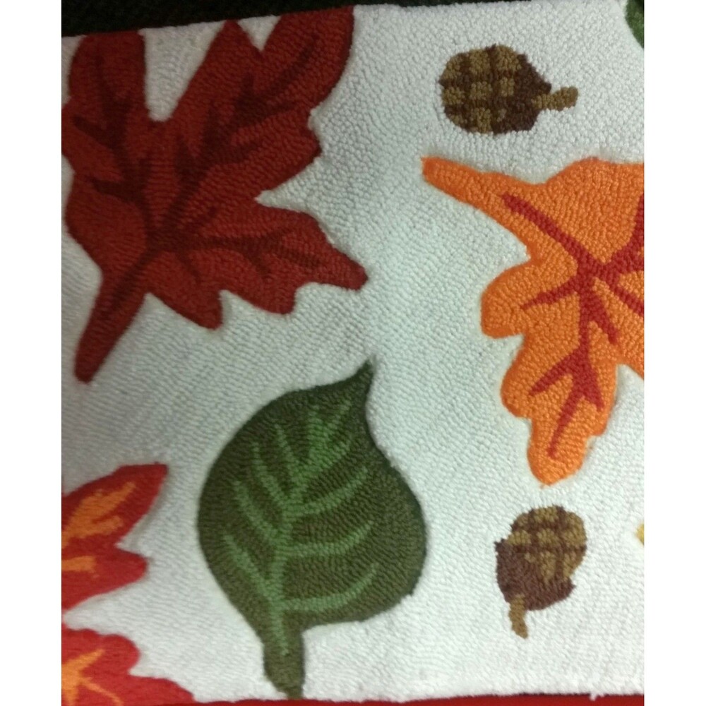 HAND-HOOKED RUNNER RUG (20" x 32") COLORFUL LEAVES - Picture 3 of 12